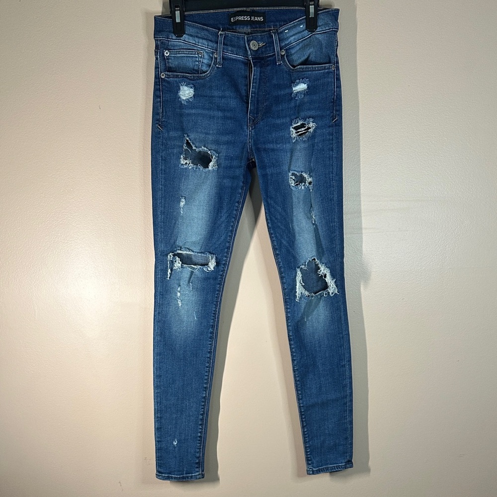 Express Ripped Skinny Jeans in Blue